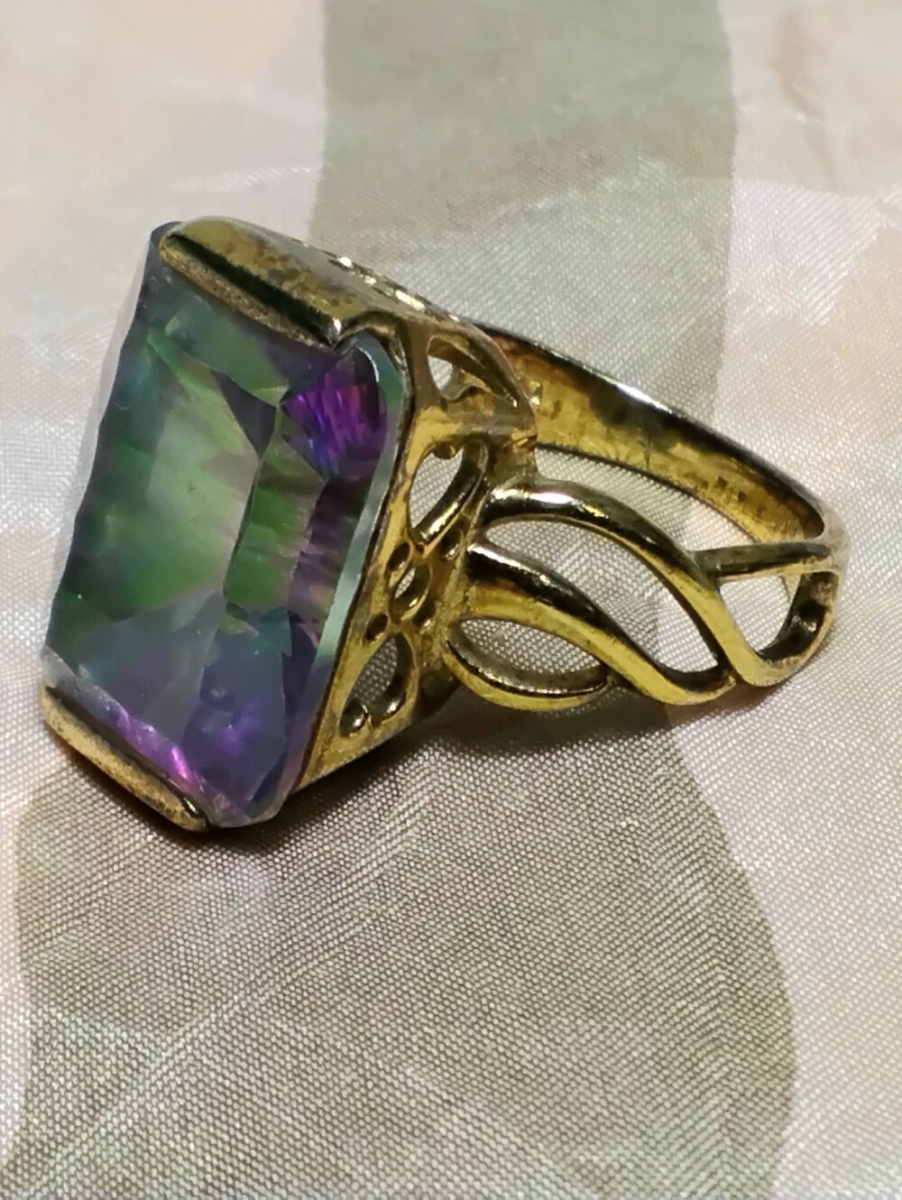 925 Silver Gold Vermeil Mystic Topaz Ring Sz 9